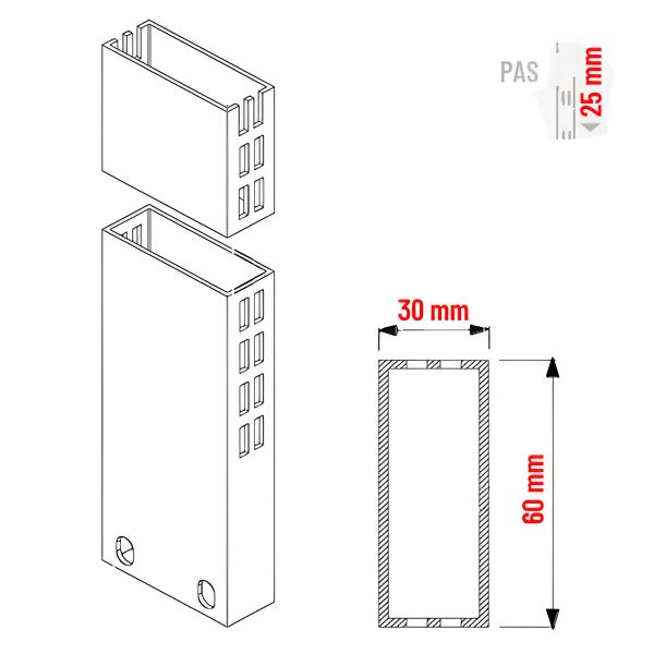 COLOANA DE RAFT STANDARD PT. MAGAZIN 60X30 MM CU PAS GAURIRE 25 MM