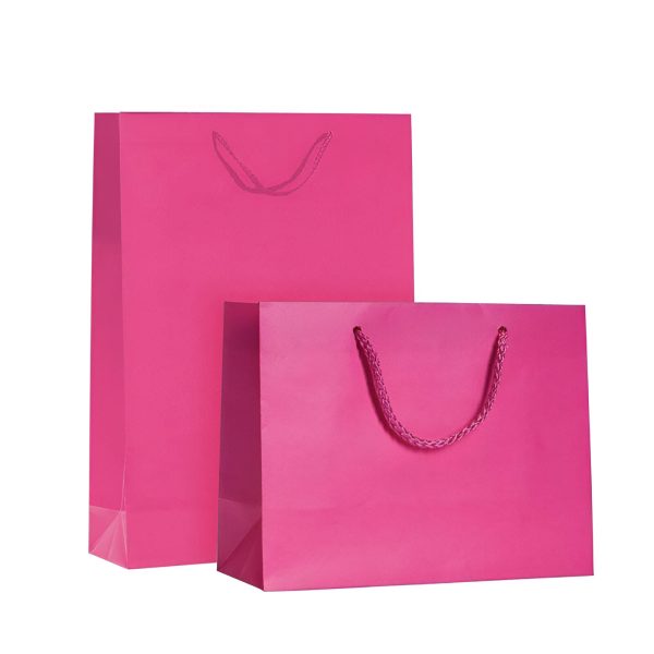 PUNGA HARTIE PLASTIFIATA MAT FUCSIA CU CORDON 12 BUC