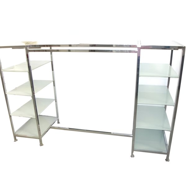 STAND METAL CROMAT 64X215X140 CM CU 9 POLITE DE STICLA