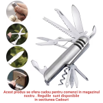 BRICEAG MULTIFUNCTIONAL PUFO PENTRU CAMPING 14 IN 1, 9 CM, ARGINTIU