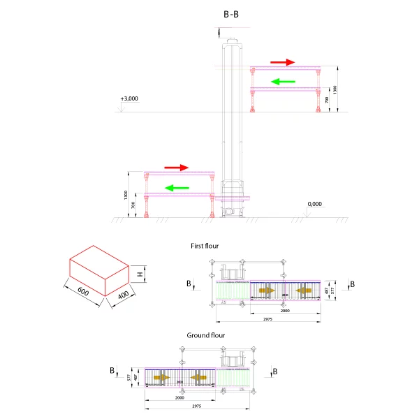 SISTEM LIFT+CONVEIOR AUTOMATIZAT PENTRU TRANSFER CUTII L400 MM